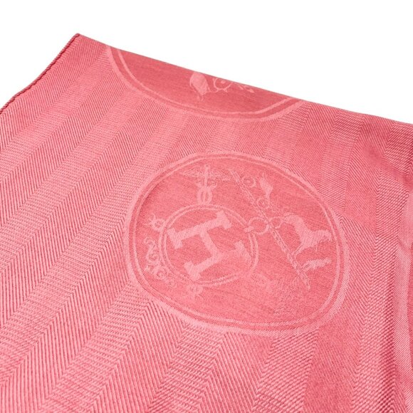 HERMES H Logo New Libris Shawl Scarf Wrap Fringe Pink Cashmere Silk [105760] - Picture 8 of 12